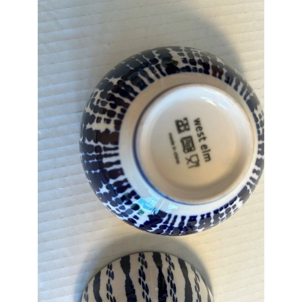 West Elm Indigo Tie Dye Bowls Set of 2 Blue White Ceramic Stoneware Decor